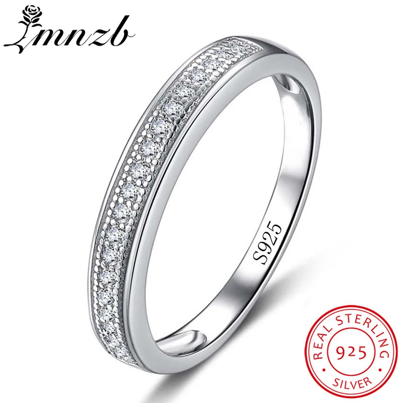 

LMNZB Luxury Real Tibetan Silver S925 Rings for Women Half Circle Zircon CZ Engagement Ring Fashion Jewelry Gift LR012