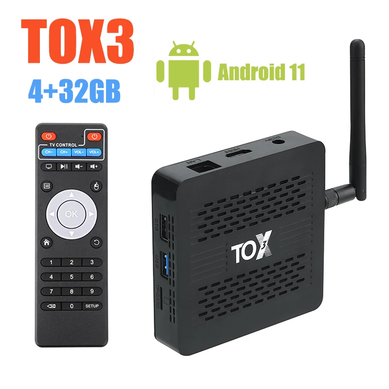 TOX3 4ГБ 32ГБ ТВ Бокс Android 11 Amlogic S905X4 ARM G31 MP2 2.4ГГц/5ГГц Двухдиапазонный WiFi Смарт Bluetooth 4.1 RJ45 1000Мбит с.