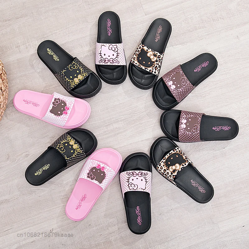 Sanrio Hello Kitty Shoes Soft Homewear Women Luxury Slippers Summer Flat Shoe Thick Bottom Female Fashion Sandals Cute Slippers