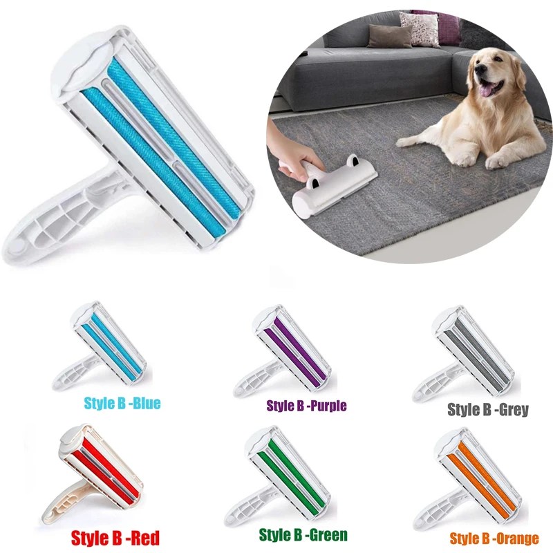 

2-Way Pet Hair Remover Roller Lint Sticking Roller Removing Dog Cat Hair From Furniture Carpets Clothing One Hand Operate