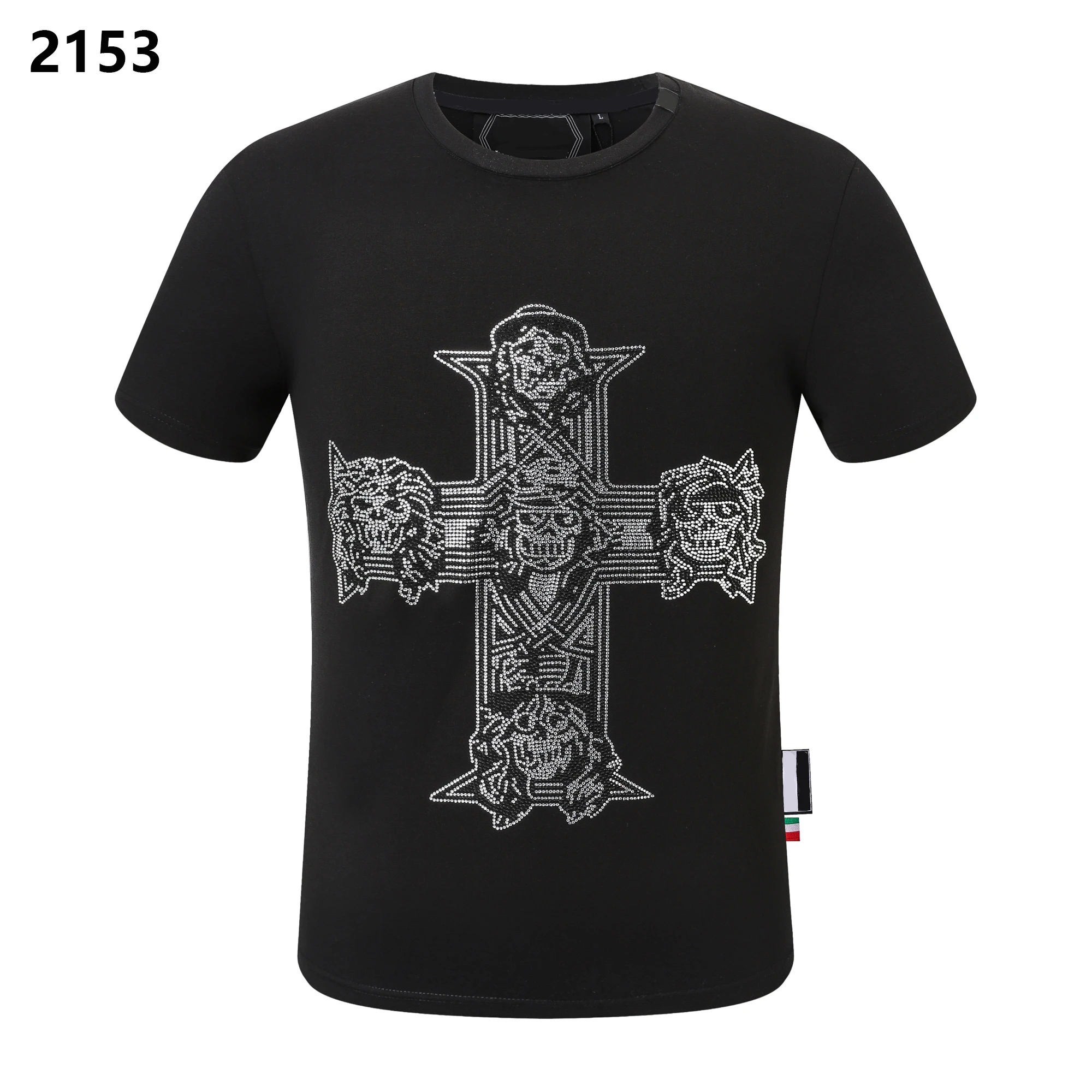 

2024 Hindu Clothing Men T-shirt Cotton Clot Ongutan Coin Inlaid With Diamond Signature Fashion Pure Summer King Plein Round