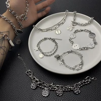 harajuku multiple double layered titanium steel charm bracelet for women man unisex beads smile coin linked chain bracelet gift