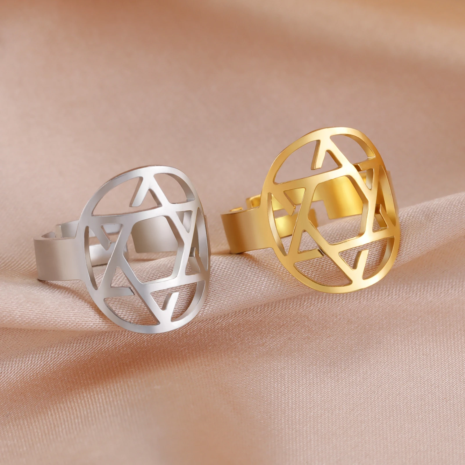 

LIKGREAT Vintage Star of David Ring Religious Amulet Pagan Goddess Wiccan Amulet Gift Stainless Steel Adjustable Ring Jewelry