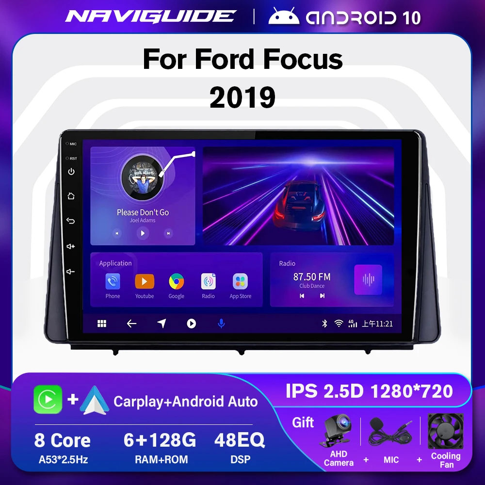 

Автомобильный радиоприемник IDE P1 для Ford Focus 2019 6 + 128G, автомобильная стереосистема, мультимедийная навигация, GPS, видеоплеер, Carplay, Bluetooth, головн...