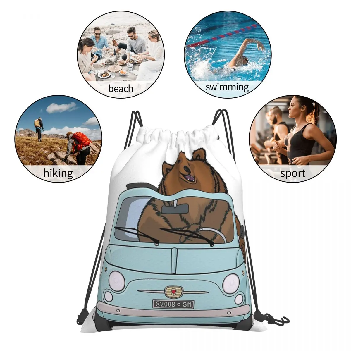 Бледно-голубые винтажные рюкзаки на шнурке для Fiat 500