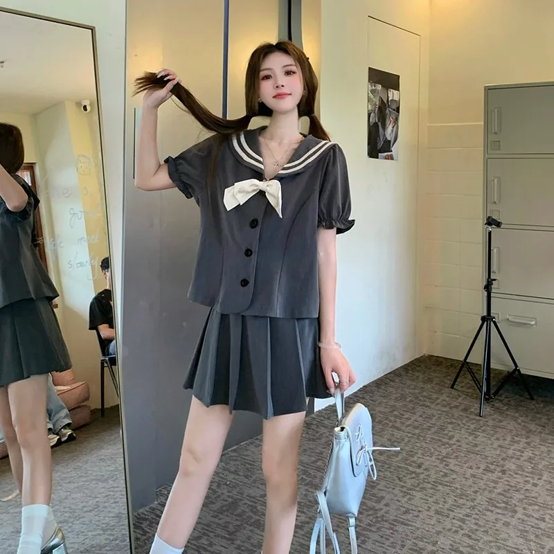 Женский комплект из двух предметов однотонный костюм в стиле преппи с коротким