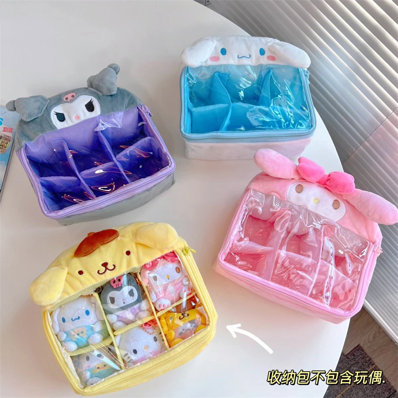 

Kawaii Sanrio Plush Storage Box Accessories Mymelody Cinnamoroll Kuromi Cute Beauty Decorative Transparent Doll Bag Girls Gift