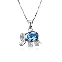 crystals blue diamond elephant sterling silver necklace