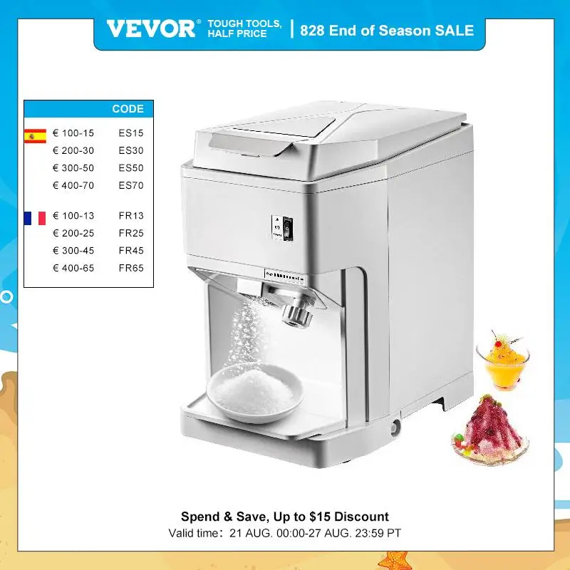 VEVOR Electric Cube Ice Shaver Granizing Machine 120Kg/H Com