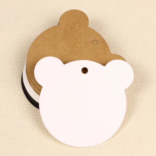 100 х коричневый/черный/белый медведь бумажные отметки крафт-бумаги бирки