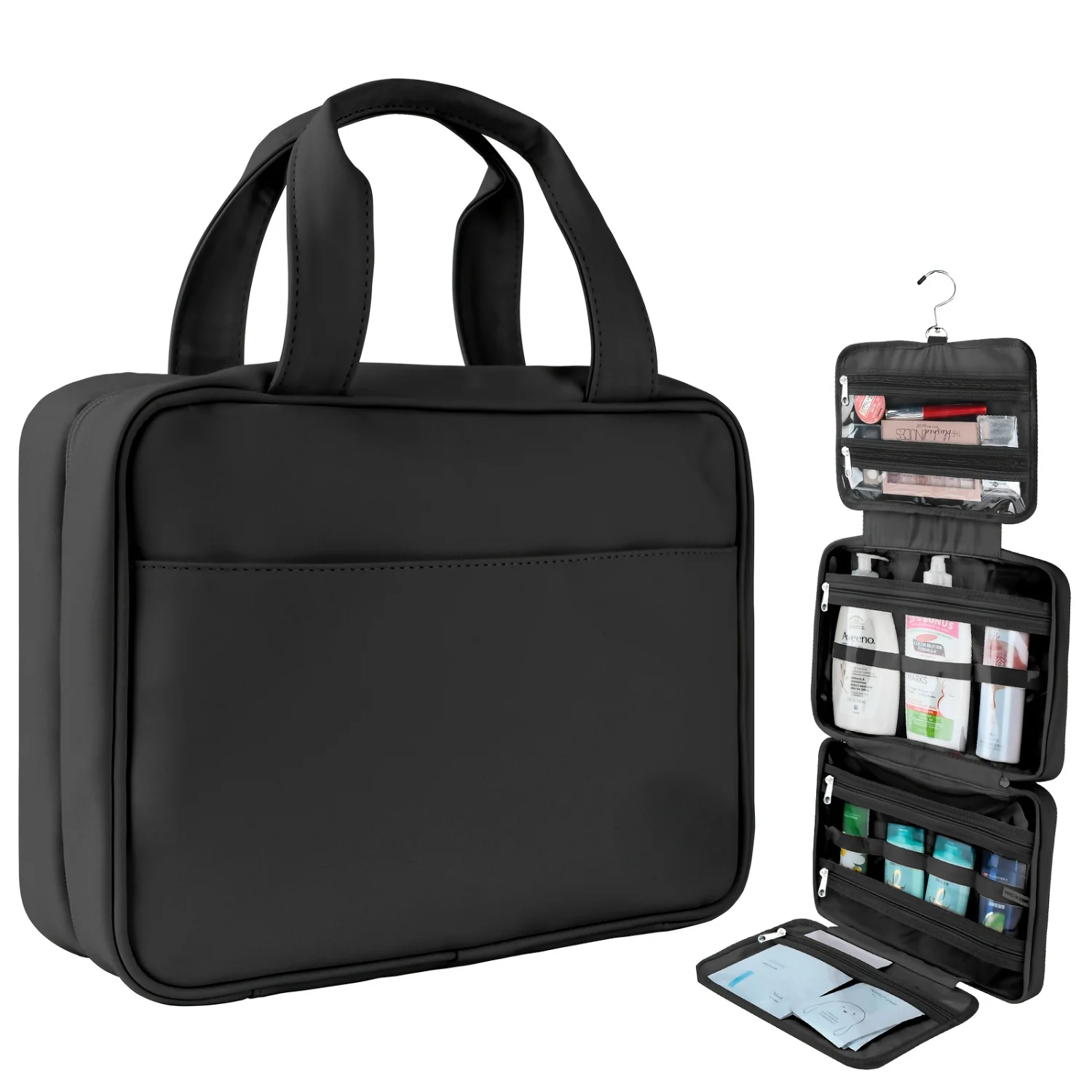 HZB-501 Handheld Makeup Bag - Sleek Black Design Travel Size Water-Resistant On-The-Go Beauty Essentials