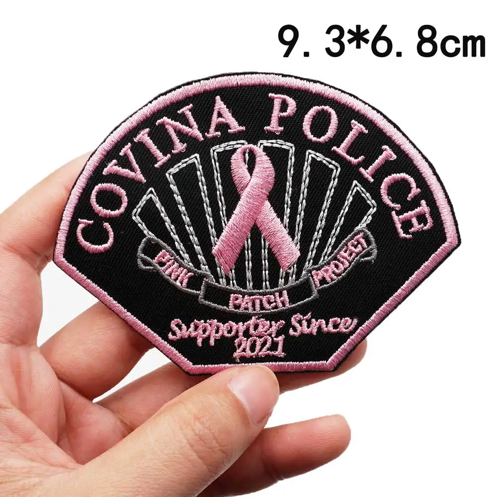 

COVINA POLICE PINK PATCH вышитая аппликация, этикетка для шитья punk Байкерский значок Patches с крючком