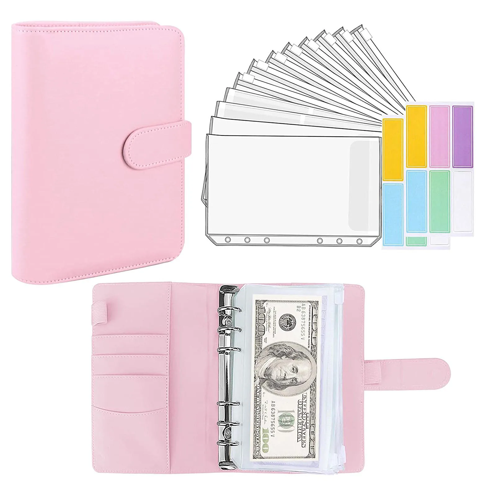 

15 Pieces A6 Binder Budget Planner Cash Envelope System with Budget Envelopes Binder Pockets Cash Envelope Wallet for Budgeting