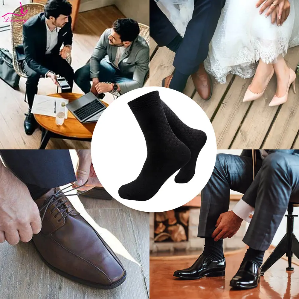 LAZAWG Men's Cotton Socks 5pairs Business Socks Male Casual Crew Neck Sock Breathable Sweat-absorbing Solid Color Dailywear
