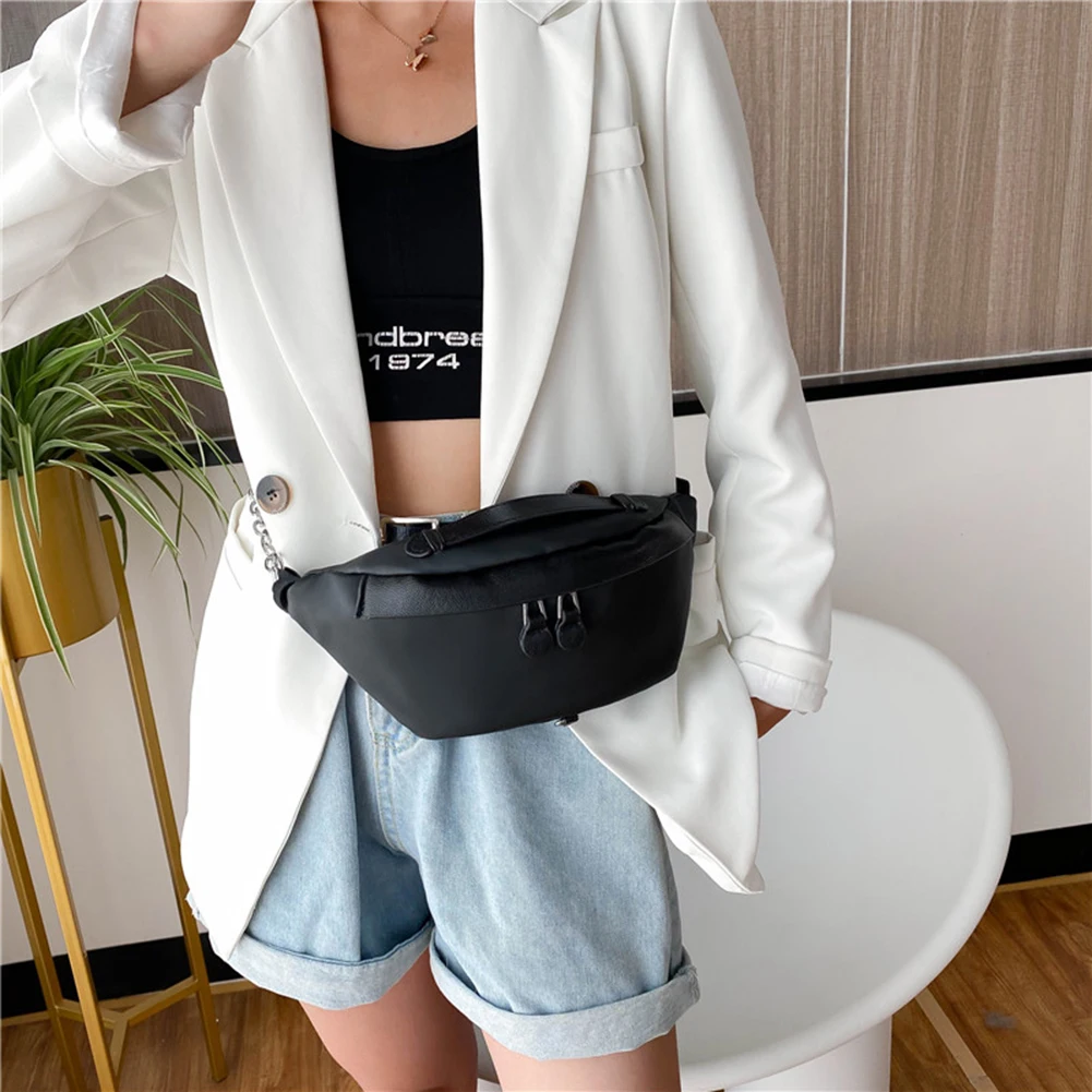 

Solid Fanny Waist Bag Practical Classic Texture Creative Design Chic Women PU Leather Zipper Simple Chest Shoulder Pack Purse