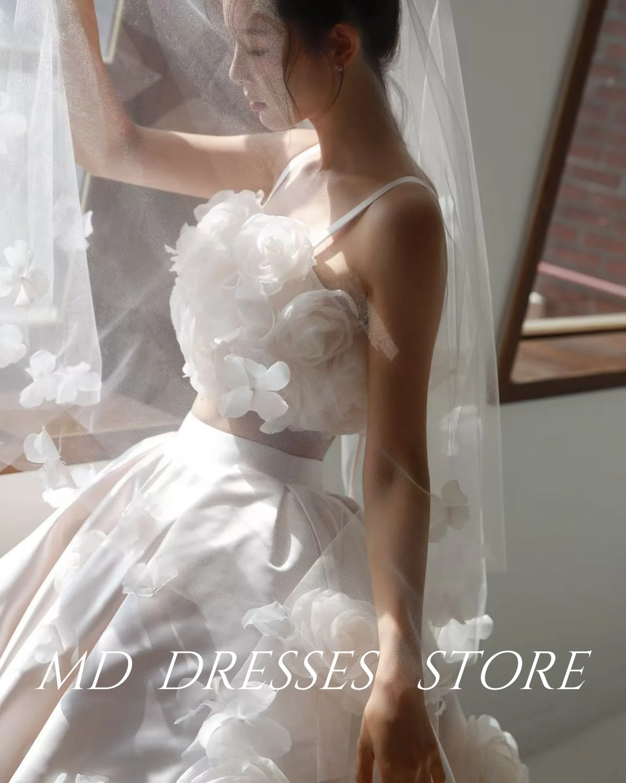 MD Fairy Белые мини-короткие свадебные платья трапециевидной формы с 3D цветами для