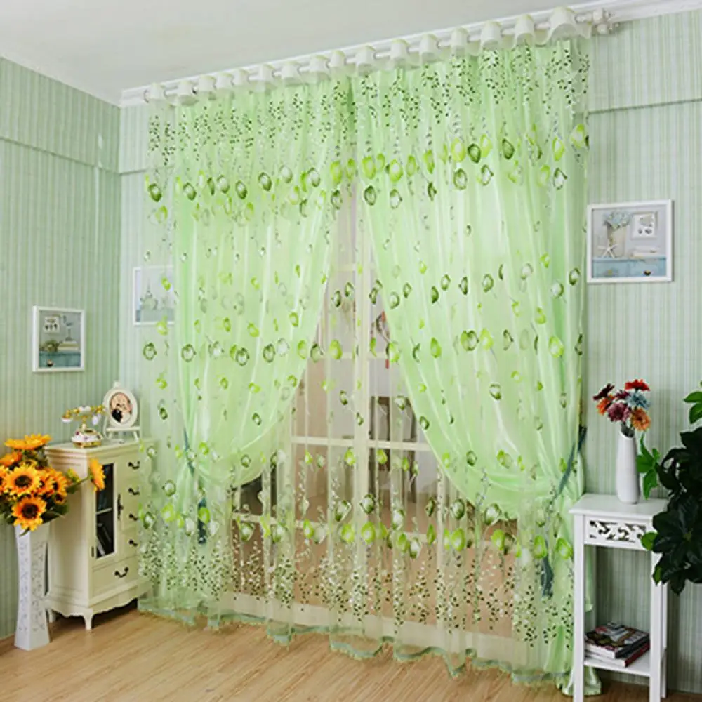 

Living Room Curtain Kitchen Tulip Flowers Tulle For Bedroom Sheer Curtains Home Decoration Window Treatments Voile Panel Drapes