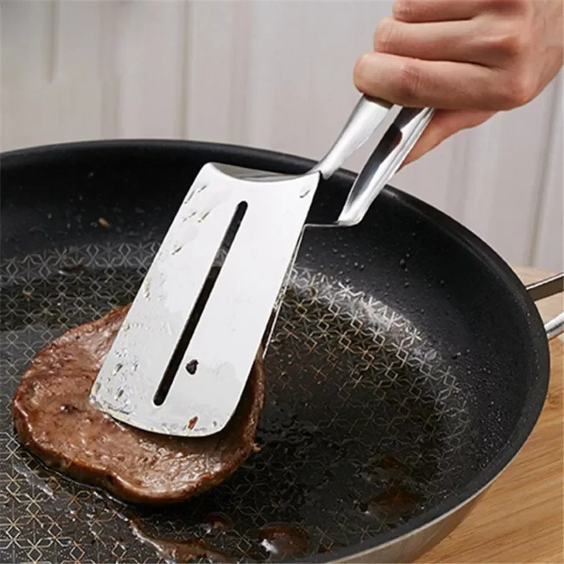 

2022New Steel Food Tong Shovel Spatula Multipurpose Bread Meat Vegetable Clamp BBQ Clip Home Camping Cooking Tools