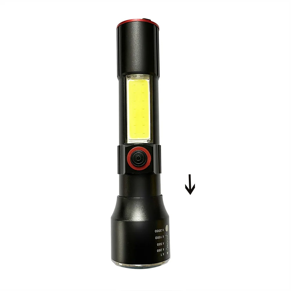 

New P Telescopic Zoom USB Outdoor Strong Light Flashlight Aluminum Alloy COB Mobile Power Supply