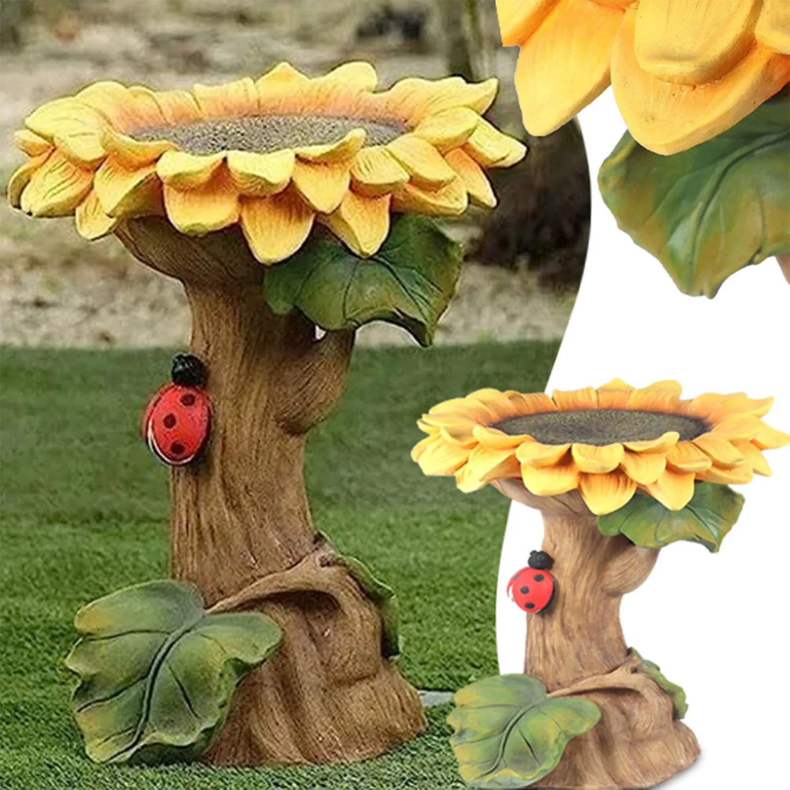 

Bird Feeder Polyresin 2 in 1 Bird Bath Resin Exquisite Sunflower Garden Decoration Home Outdoor Yard Indoor Tree Statue Ornament