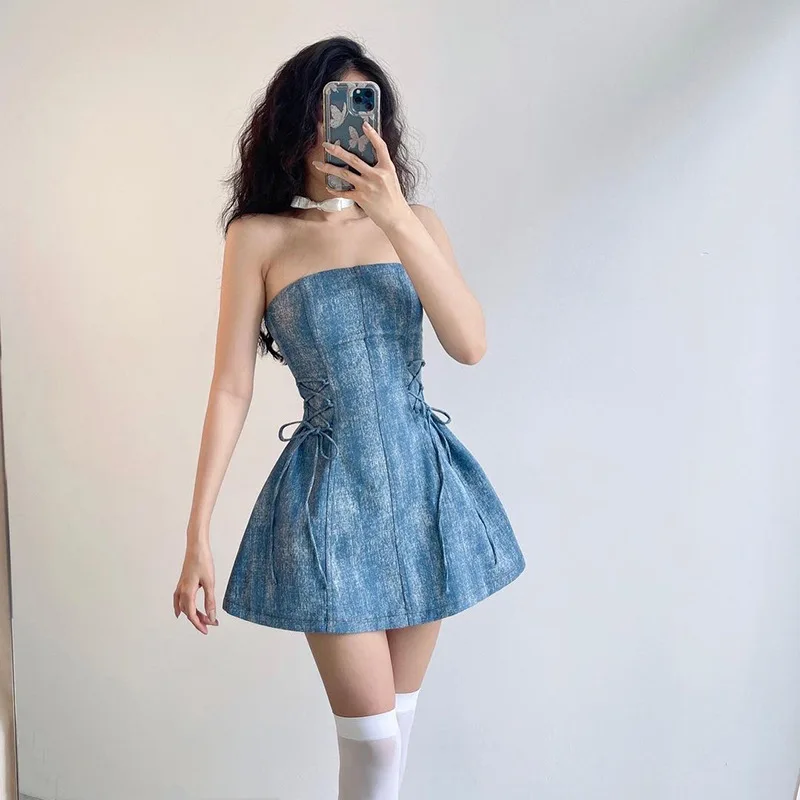 

Europe Streetwear 2023 Spring Summer Sexy Women Backless Dress Splice Design Style Clothes Formal Elegant Party Dresses Robe Y2k