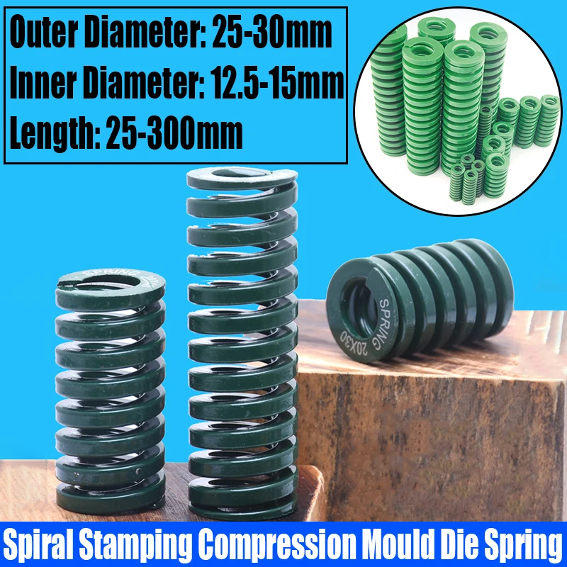 

1PCS Green Heavy Load Spiral Stamping Compression Mould Die Spring Outer Diameter 25/27/30mm Inner Diameter 12.5-15mm L=25-300mm