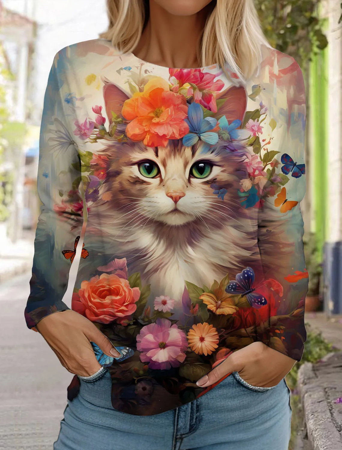 

2023 New Women's 3D Long Sleeve T-Shirt O-Neck Fashion Print Daily Oversized Casual Streetwear