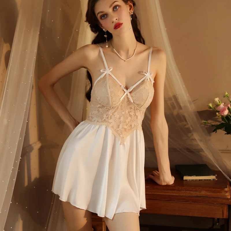 

Sexy Nightie Bride Bridesmaid Robes and Sling Night Dress Silky Lace Wedding Nightgown Pajamas Set Women Sleepwear Bathrobe