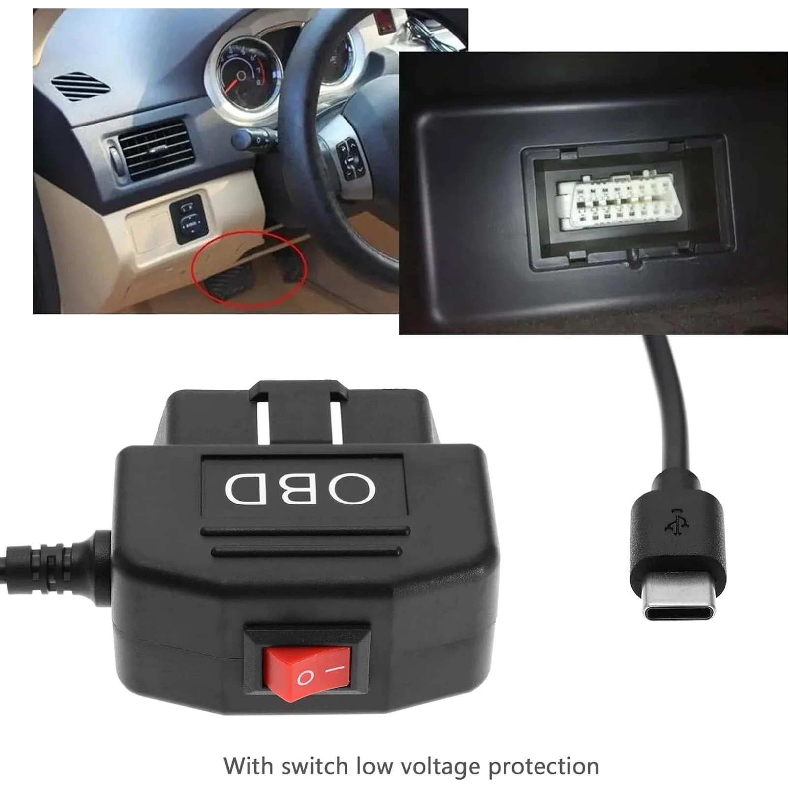 Фото OBD To Type C Зарядное устройство Кабель питания для видеорегистратора Автомобильный видеорегистратор 24 часа Автомобильные аксессуары для парковки 15 Вт Защита аккумулятора №4
