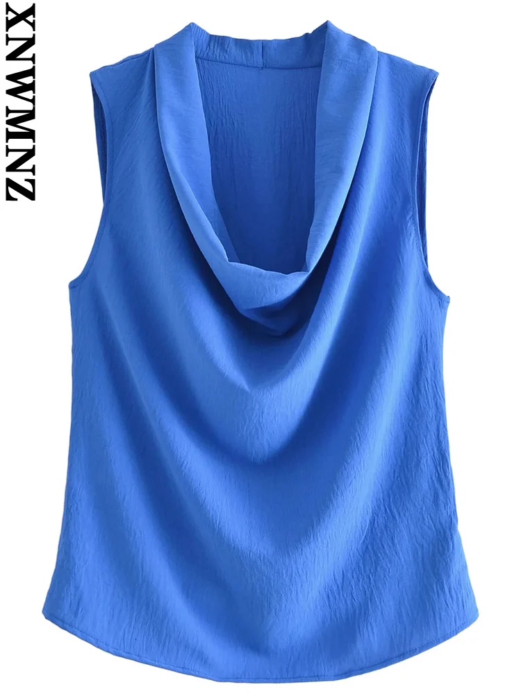 

XNWMNZ блузка женская 2022 модная мягкая на ощупь блузка винтажная бегущая Шея Без Рукавов Женские рубашки Блузы шикарные топы