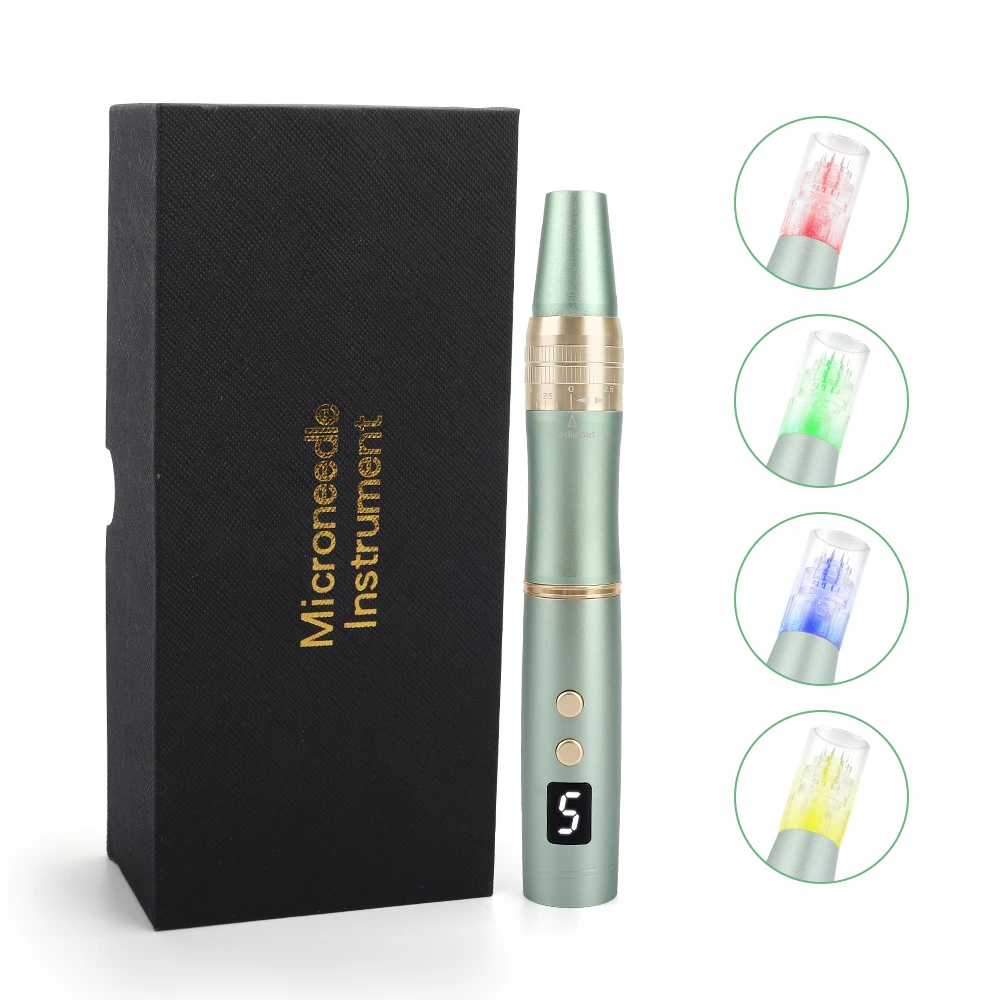 4 Colors LED Electric Microneedle Derma Pen Skin Care Micro Needling Pen Mesotherapy Auto Micro Needle Derma Therapy Tool