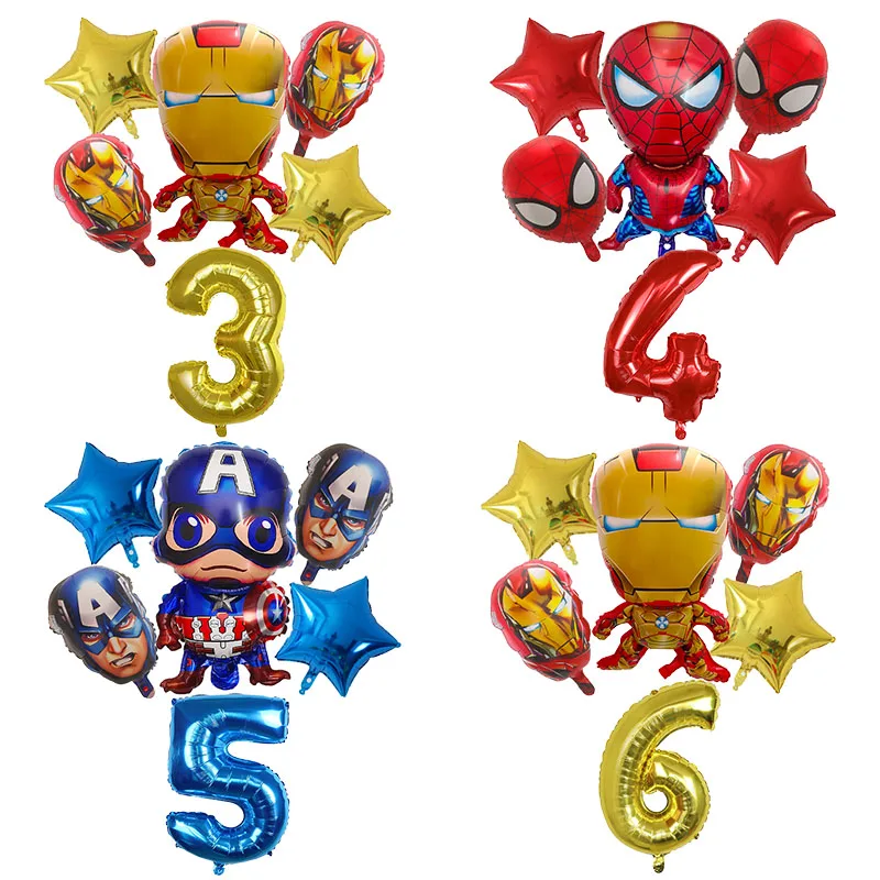 

6Pcs Spiderman Number Balloon Set Avenger Superhero Air Globo Children Birthday Party Decorations Kids Toys Baby Shower Supplies