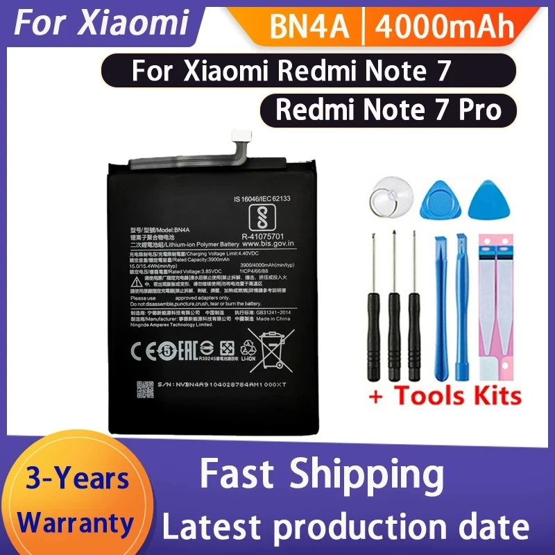 Фото НОВЫЙ аккумулятор BN4A емкостью 4000 мАч для Xiaomi Redmi Note 7 Pro Note7 M1901F7C, аккумуляторы для телефонов Bateria Batterij + с бесплатными инструментами №1
