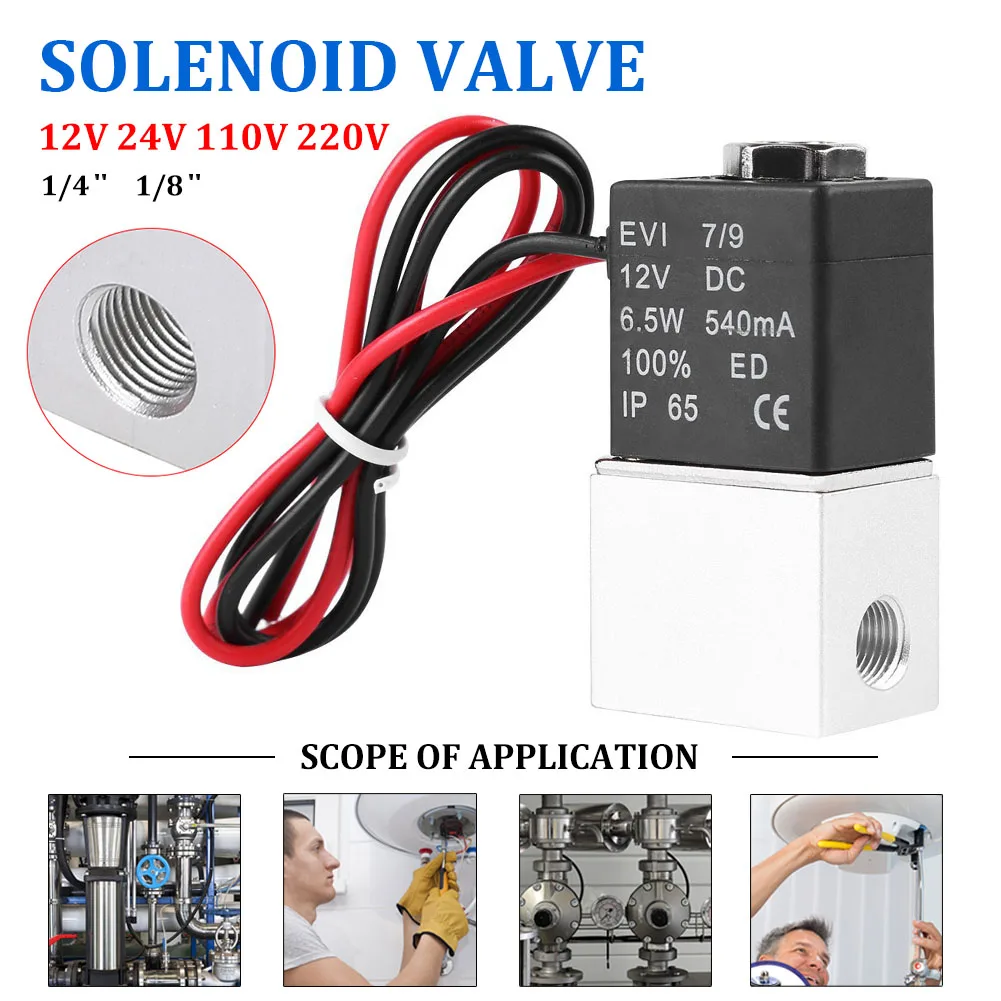 

Electric Solenoid Valve 2 Way Normally Closed Direct-acting Pneumatic Valves DC 12V ~220V 1/4" 1/8" For Water Air Gas