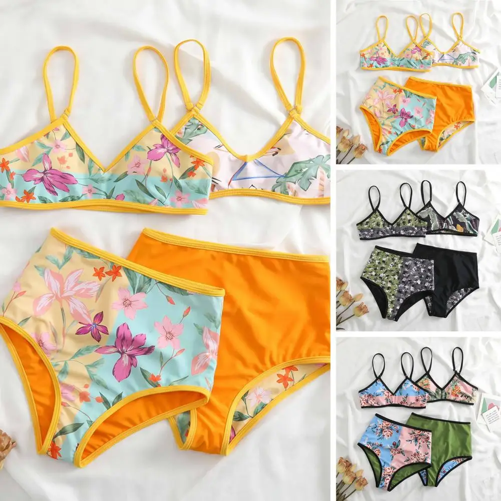 

2 шт./комплект, женские двусторонние бикини с цветочным принтом