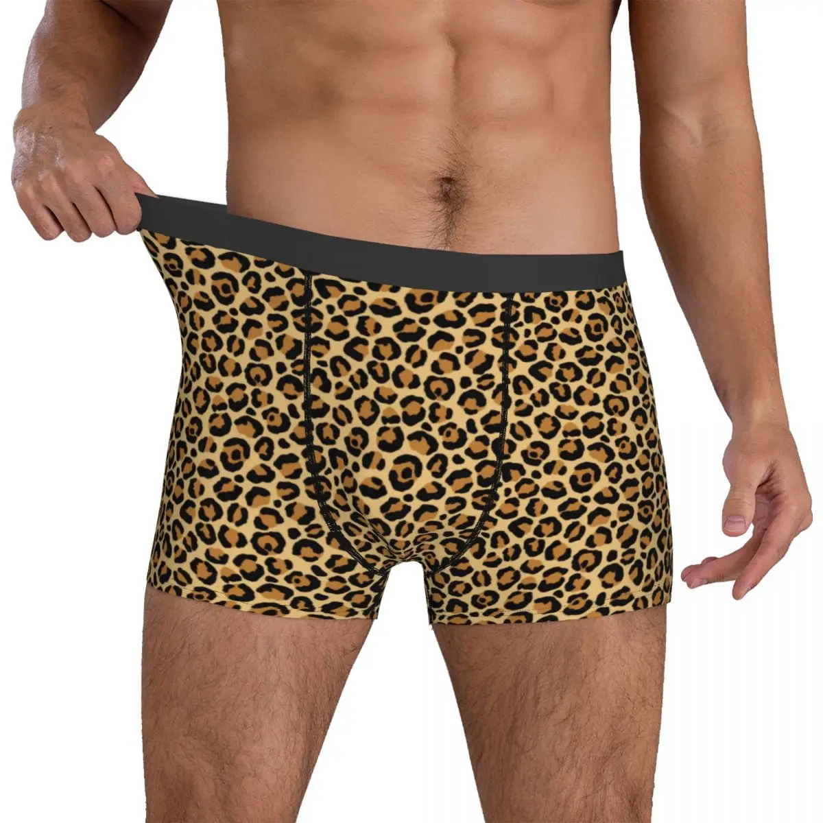 

Classic Leopard Underwear Brown Spots Print 3D Pouch Hot Trunk Sublimation Boxer Brief Classic Man Underpants Plus Size 2XL