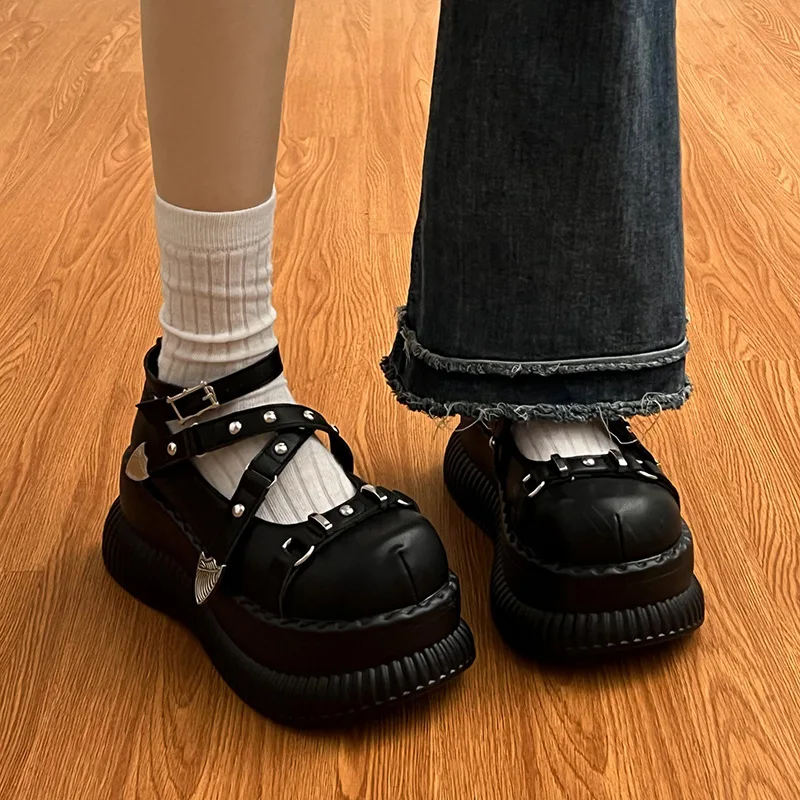 

Туфли дерби женские универсальные, платформа, круглый носок, плоская кожа, криперы, под платье, средний каблук, ПУ резина, летняя обувь