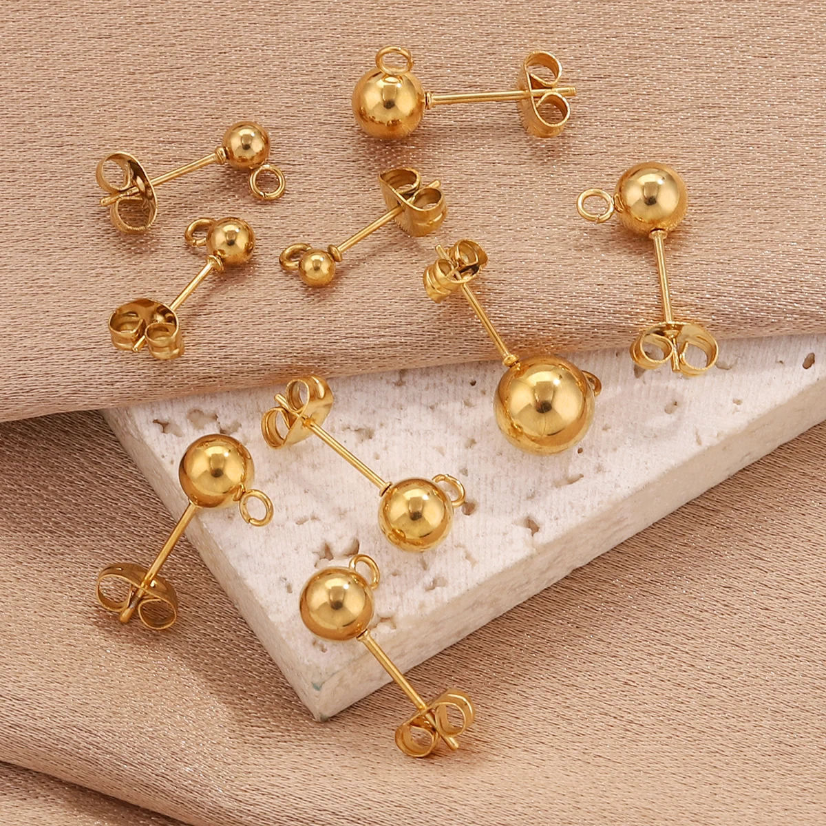 20 Stück Edelstahl hypoallergen 3 4 5 6 8 mm runde Kugel-Ohrstecker mit Schlaufe, passend für DIY-Ohrringe, Schmuckherstellungszubehör – Detail 5