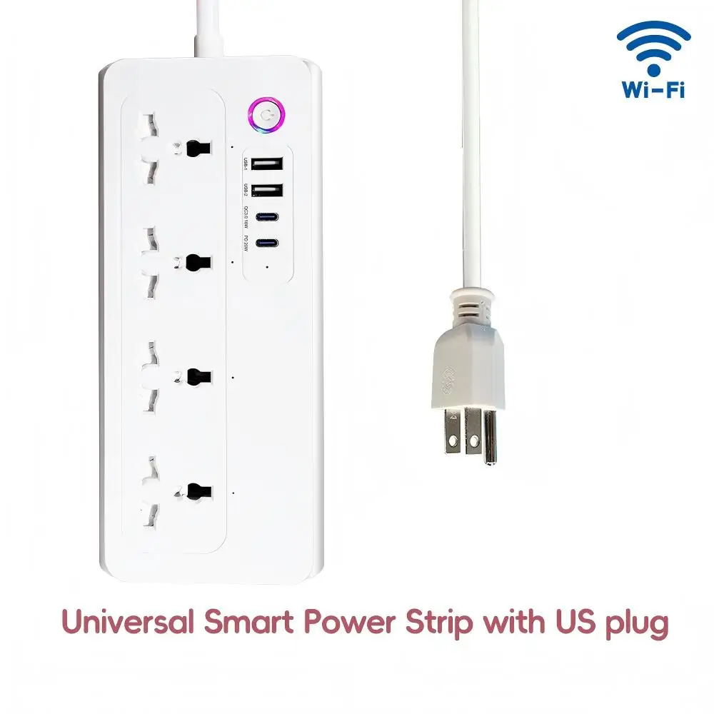 Универсальный сетевой адаптер Tuya WiFi 20W с голосовым управлением, таймером и USB-портами, совместимый с Smart Life (UKEUUS) (art.: 3920dbb256f06) - 3920dbb256f06