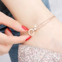 treandy 2 circle anklet for woman girls roman numerals zircon rose gold 316l stainless steel chain jewelry summer beach gift