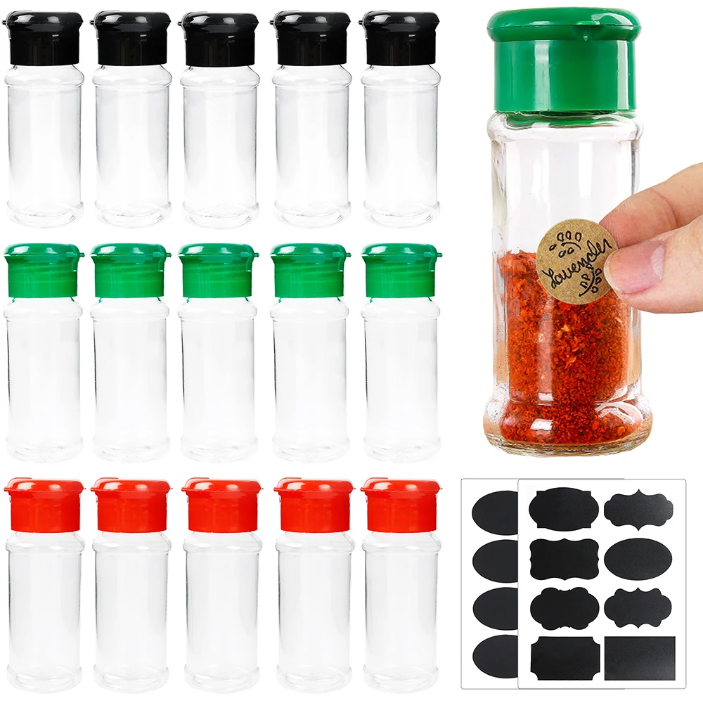 

100ML Clear Seasoning Jars for Salt Pepper Shaker Bottles Spices Storage Condiment Boxes Kitchen Gadget Tools Label Stickers