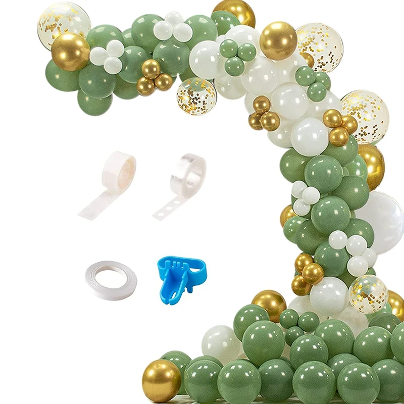 

Green Balloon Garland Arch Kit,Sage Olive Green Gold Metallic Confetti White Balloons For Bridal Wedding Baby Shower