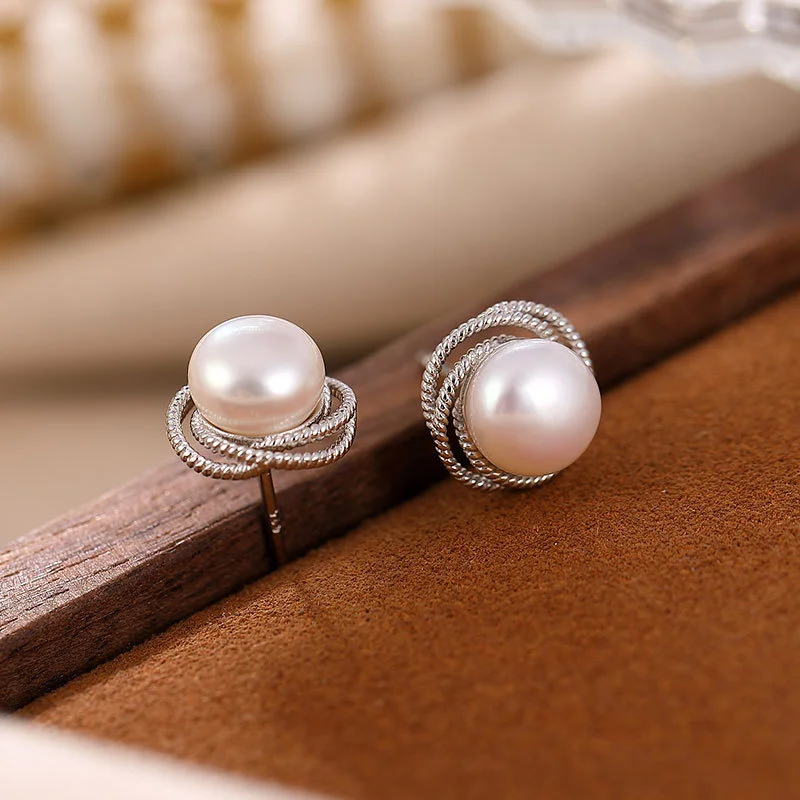 

Yilu Silver S925 Sterling Natural Pearl Temperament Fashion Personality Baroque Minority Women's Earrings Open Ring