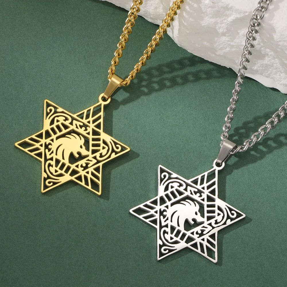 Фото Ожерелье с подвеской Dawapara Lion of Judah Magen Star of David, еврейская звезда, ожерелье с гексаграммой, защитный амулет из нержавеющей стали №5