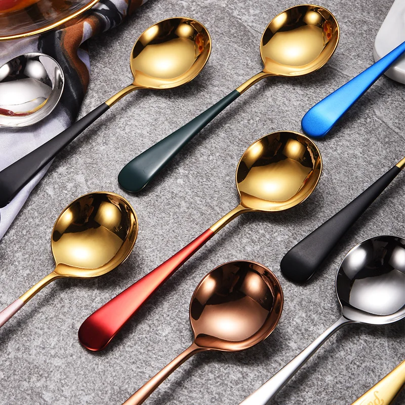 

Popular Round Head Spoon Korean Small Rice Spoon Creative Spoon Soup Spoon Children's Spoon Multicolor Home Hotel Coffee Spoon