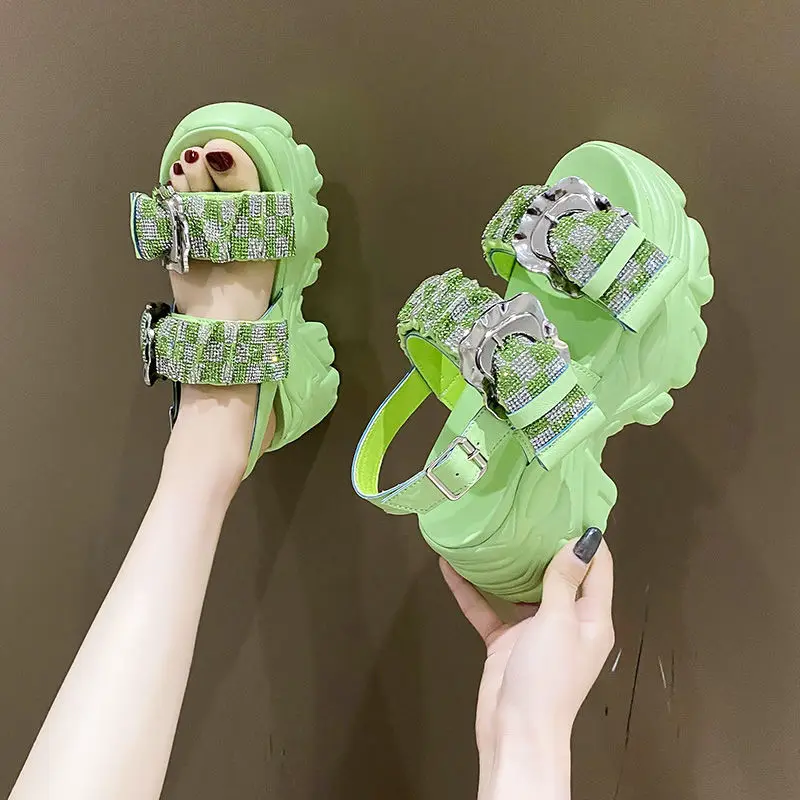 Толстая подошва высокие каблуки стразы сандалии Женский Летний стиль торт из