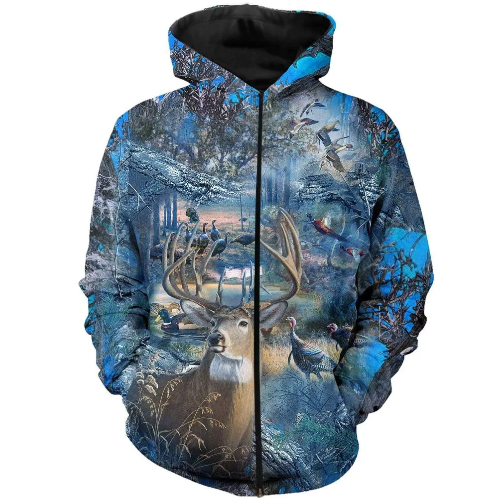 Мужская повседневная толстовка с капюшоном синяя охотничья камуфляжная 3D