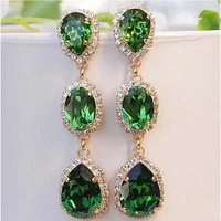 female crystal water drop stone dangle earrings gold wedding royal blue green pink zircon long drop earrings for women
