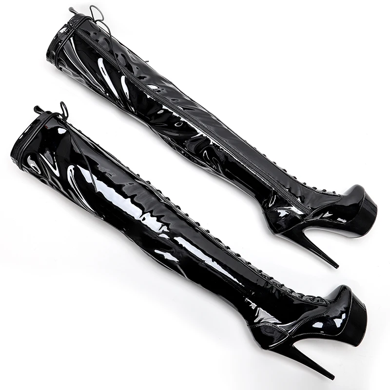 Leecabe 15CM/6Inches  Patent PU  upper High Heel platform Boots Closed toe  Pole Dance boot