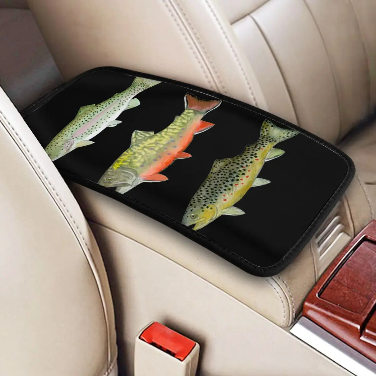 

Center Console Cover Pad Brown Rainbow Trout Triad Car Armrest Cover Mat Fishing Fly Auto Styling Interior Accessories